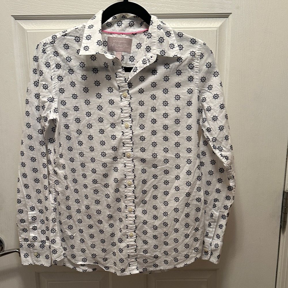 Banana Republic 100% Cotton Soft Wash Shirt Nautical Print Size Petite Small